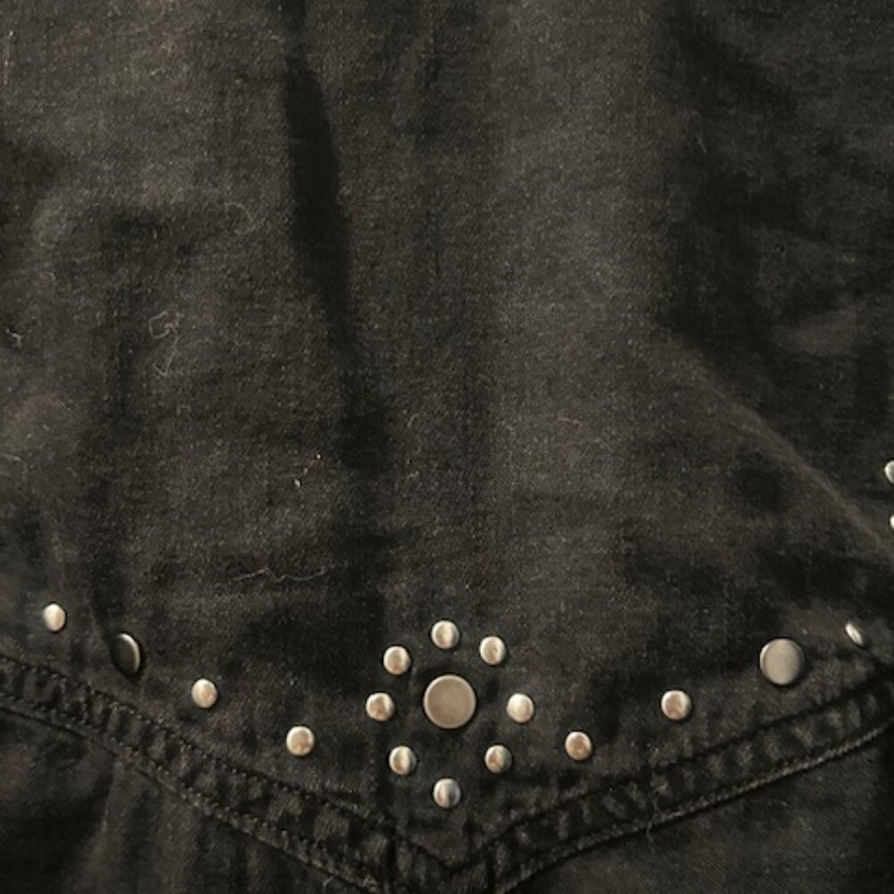 Free People We The Free Sleek Black Denim Silver Studded Distressed Dress NEW - Picture 12 of 16